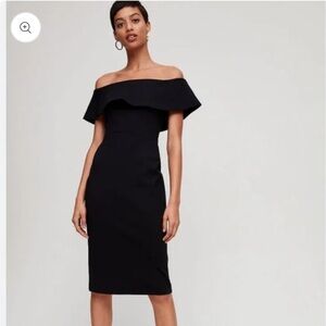 Aritzia Babaton Ruslan off the shoulder midi black dress size 6